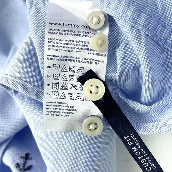 Tommy Hilfiger Men's Blue Anchor Print Nautical Shirt Button Front Long Sleeves - Picture 7 of 7